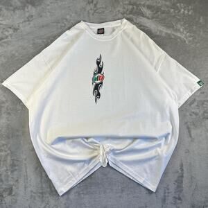 Vintage Mountain Dew MD Ellipse Flames T Shirt Mens 2XL White Deadstock